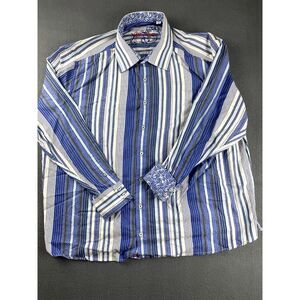 Robert Graham Button Up Shirt Men's 2XL Blue Flip‎ Cuff Striped Pinstripe XXL